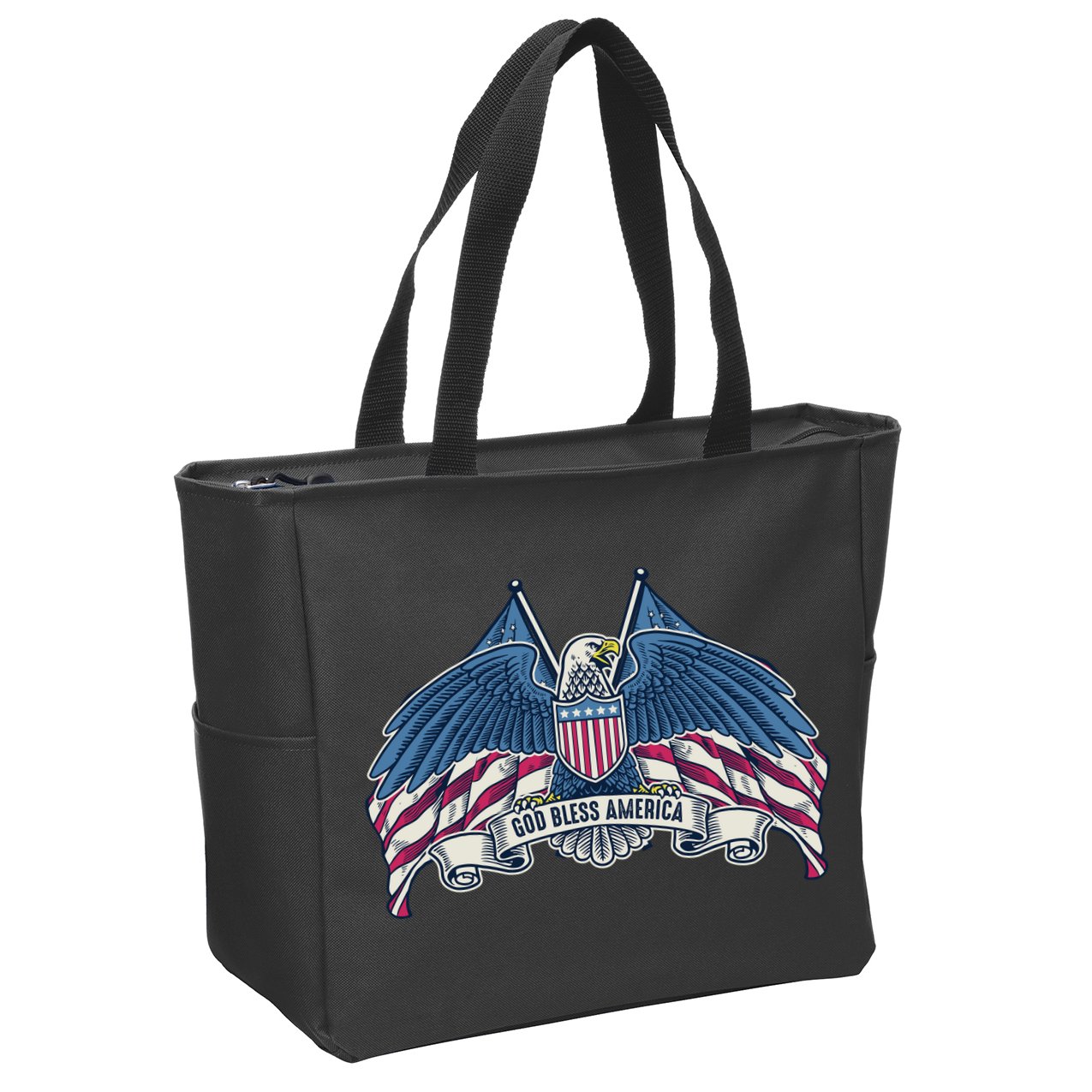God Bless America Patriotic American Eagle USA Flag Zip Tote Bag