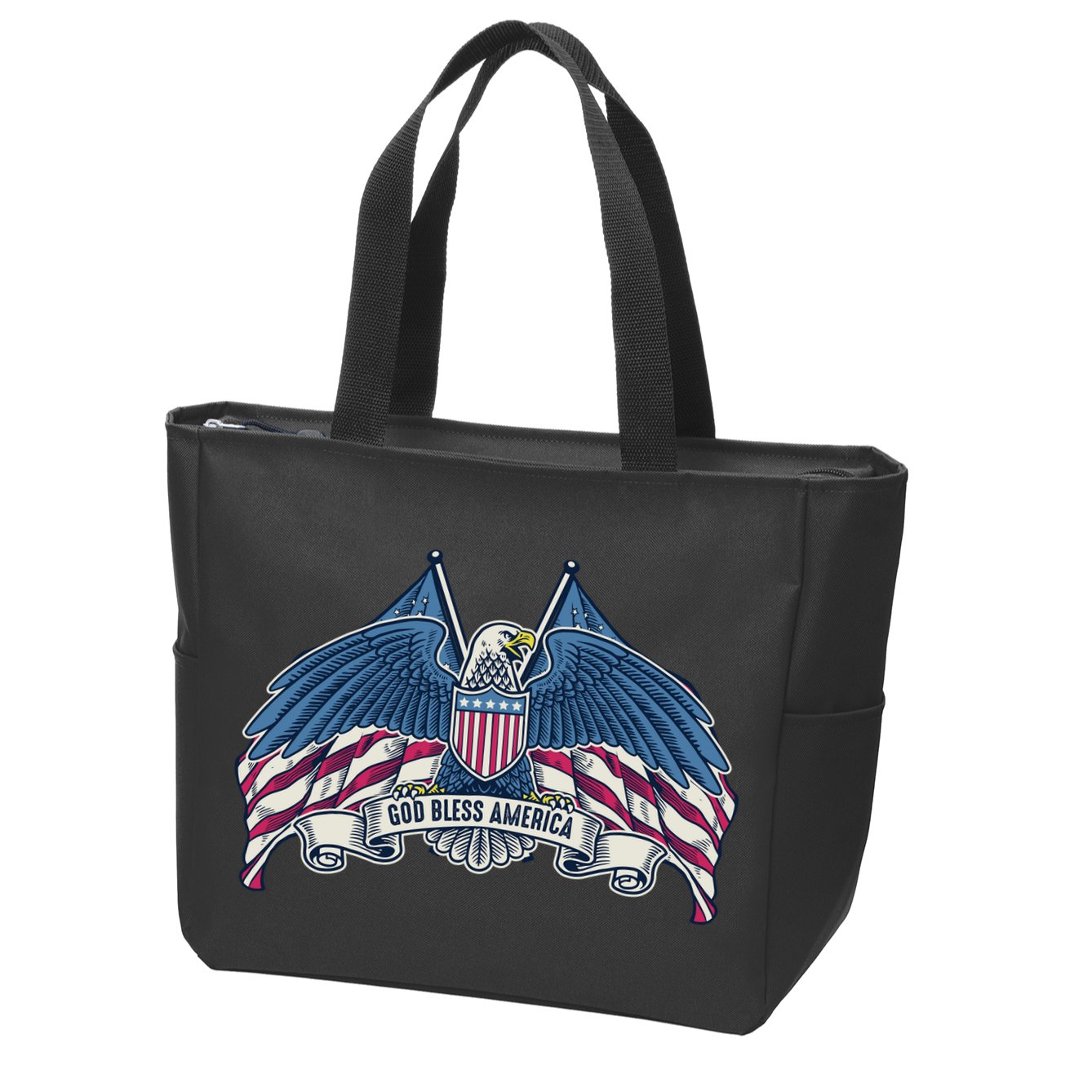 God Bless America Patriotic American Eagle USA Flag Zip Tote Bag