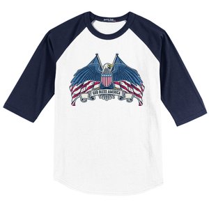 God Bless America Patriotic American Eagle USA Flag Baseball Sleeve Shirt