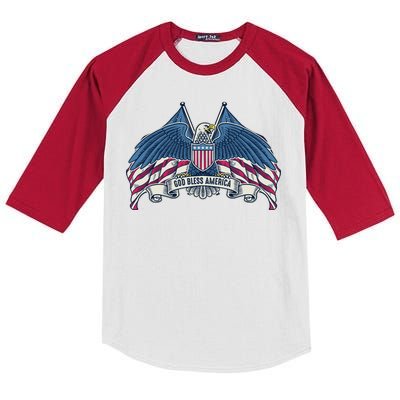 God Bless America Patriotic American Eagle USA Flag Kids Colorblock Raglan Jersey