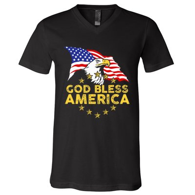 God Bless America Patriotic Bald Eagle United States V-Neck T-Shirt