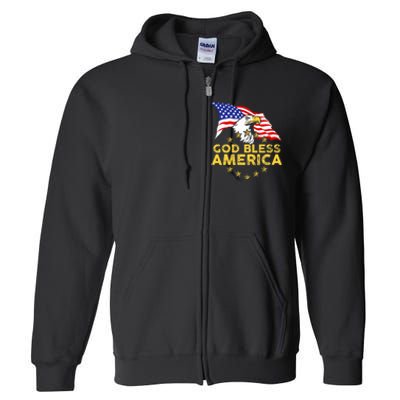 God Bless America Patriotic Bald Eagle United States Full Zip Hoodie