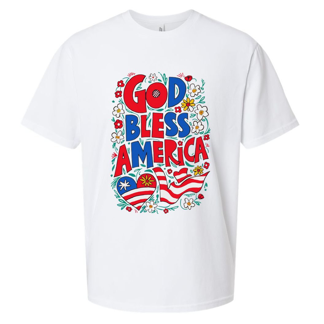 God Bless America Patriotic Usa Flag Christian 4th Of July Sueded Cloud Jersey T-Shirt