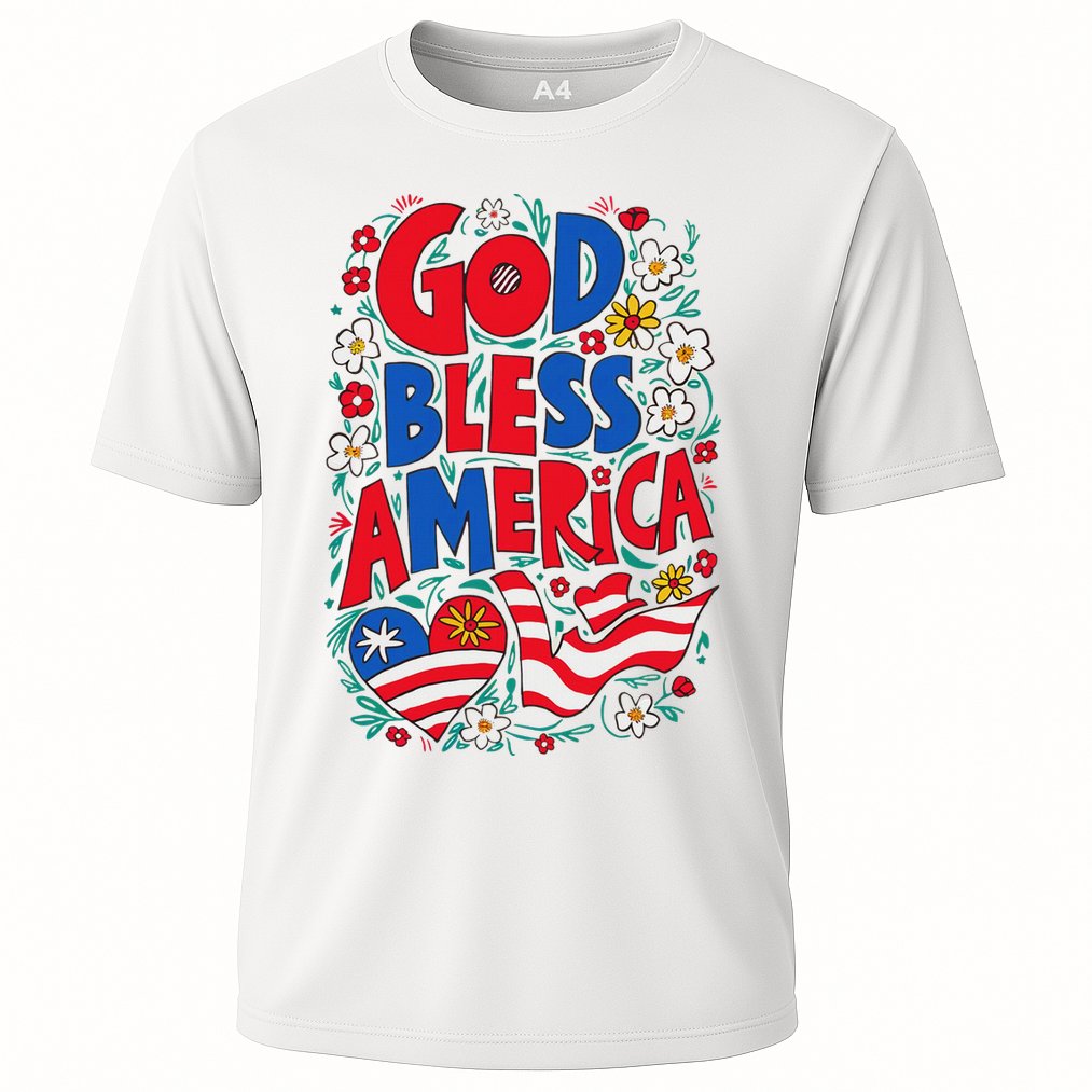 God Bless America Patriotic Usa Flag Christian 4th Of July Cooling Performance Crew T-Shirt