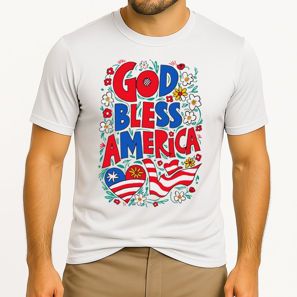 God Bless America Patriotic Usa Flag Christian 4th Of July Cooling Performance Crew T-Shirt