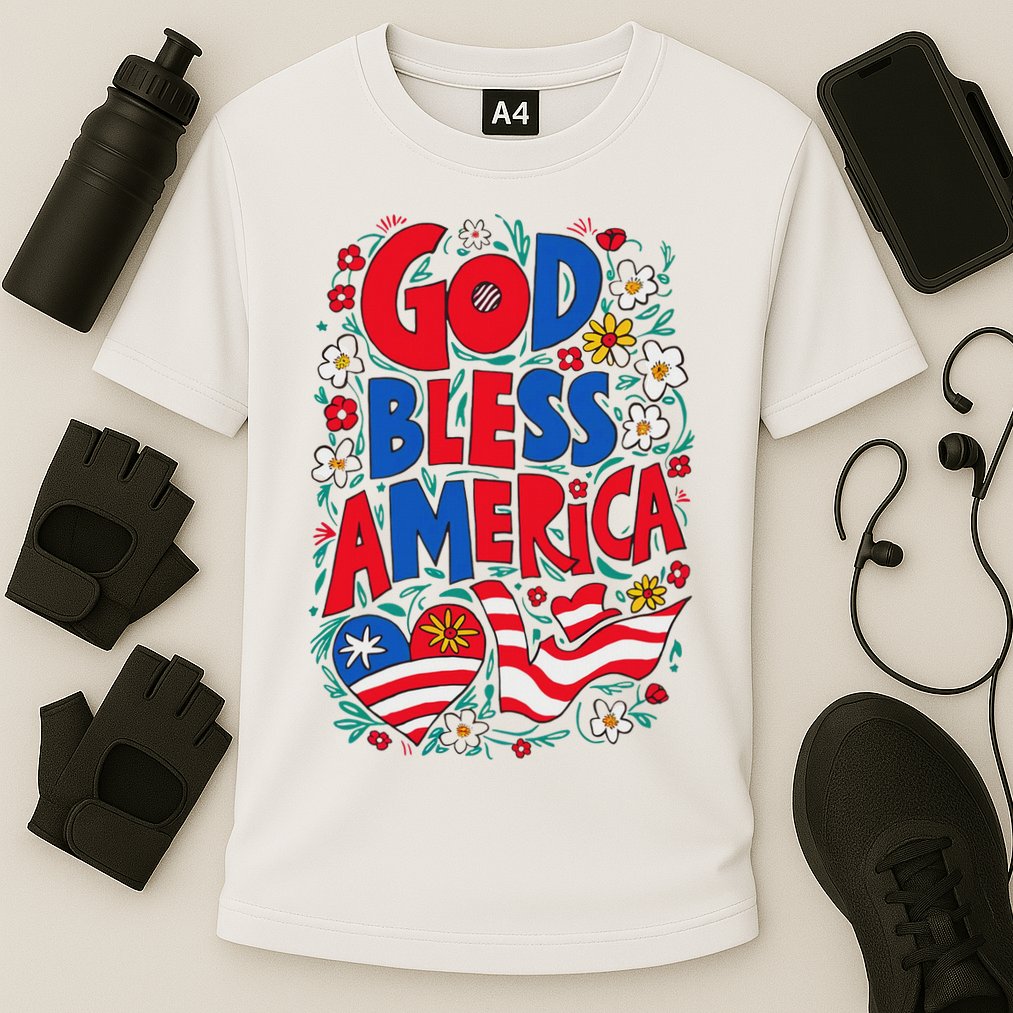God Bless America Patriotic Usa Flag Christian 4th Of July Cooling Performance Crew T-Shirt