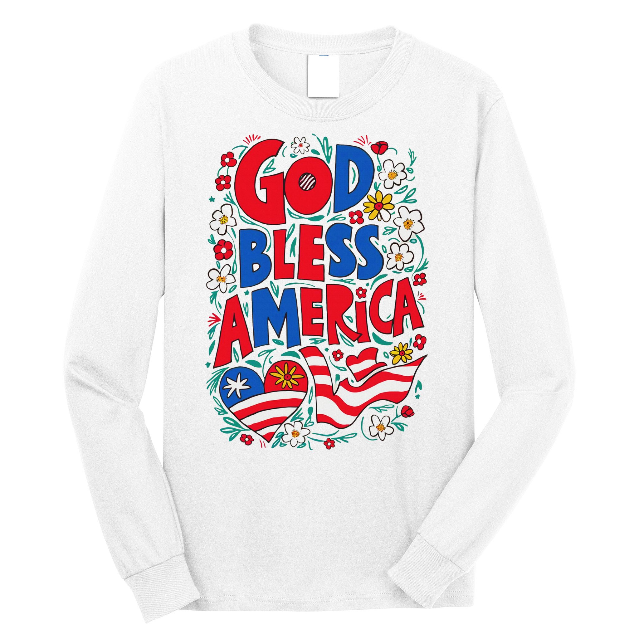 God Bless America Patriotic Usa Flag Christian 4th Of July Long Sleeve Shirt