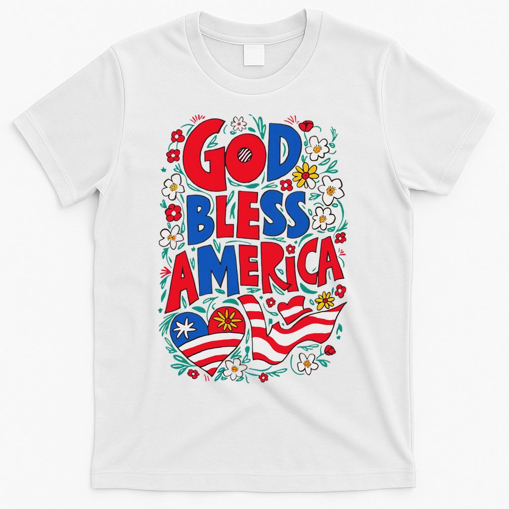 God Bless America Patriotic Usa Flag Christian 4th Of July T-Shirt