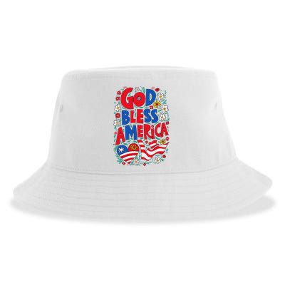 God Bless America Patriotic Usa Flag Christian 4th Of July Sustainable Bucket Hat