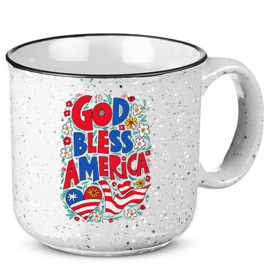 God Bless America Patriotic Usa Flag Christian 4th Of July 15oz Campfire Ceramic Mug