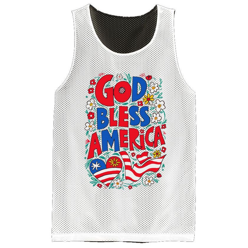 God Bless America Patriotic Usa Flag Christian 4th Of July Mesh Reversible Basketball Jersey Tank