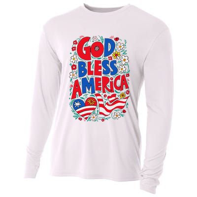 God Bless America Patriotic Usa Flag Christian 4th Of July Cooling Performance Long Sleeve Crew