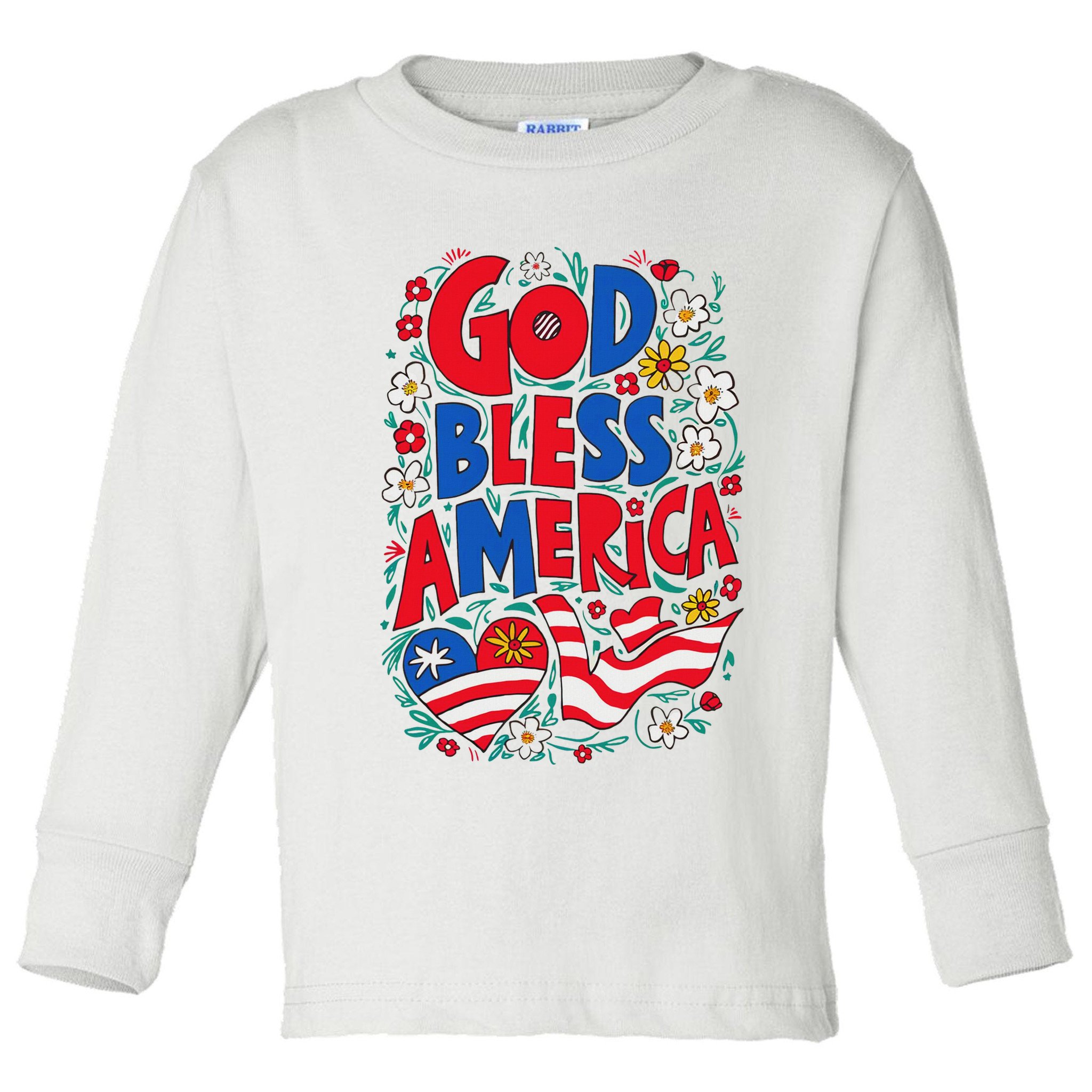 God Bless America Patriotic Usa Flag Christian 4th Of July Toddler Long Sleeve Shirt
