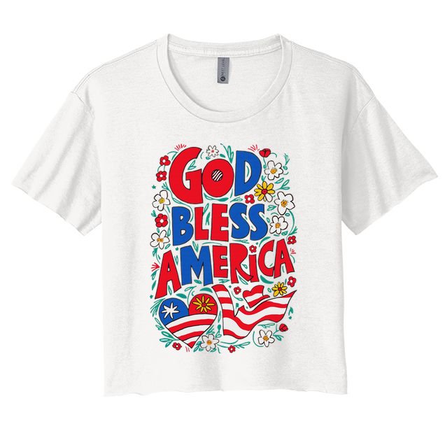 God Bless America Patriotic Usa Flag Christian 4th Of July Crop Top