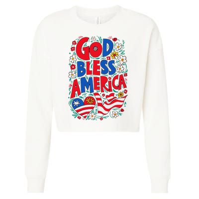 God Bless America Patriotic Usa Flag Christian 4th Of July Cropped Pullover Crew
