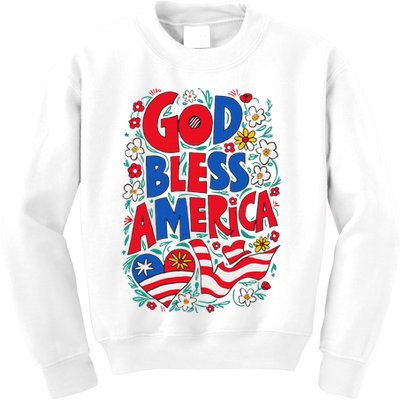 God Bless America Patriotic Usa Flag Christian 4th Of July Kids Sweatshirt