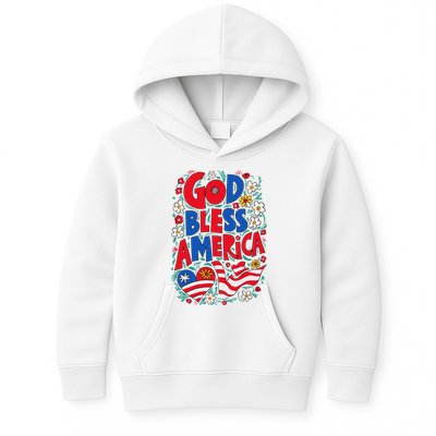 God Bless America Patriotic Usa Flag Christian 4th Of July Kids Hoodie