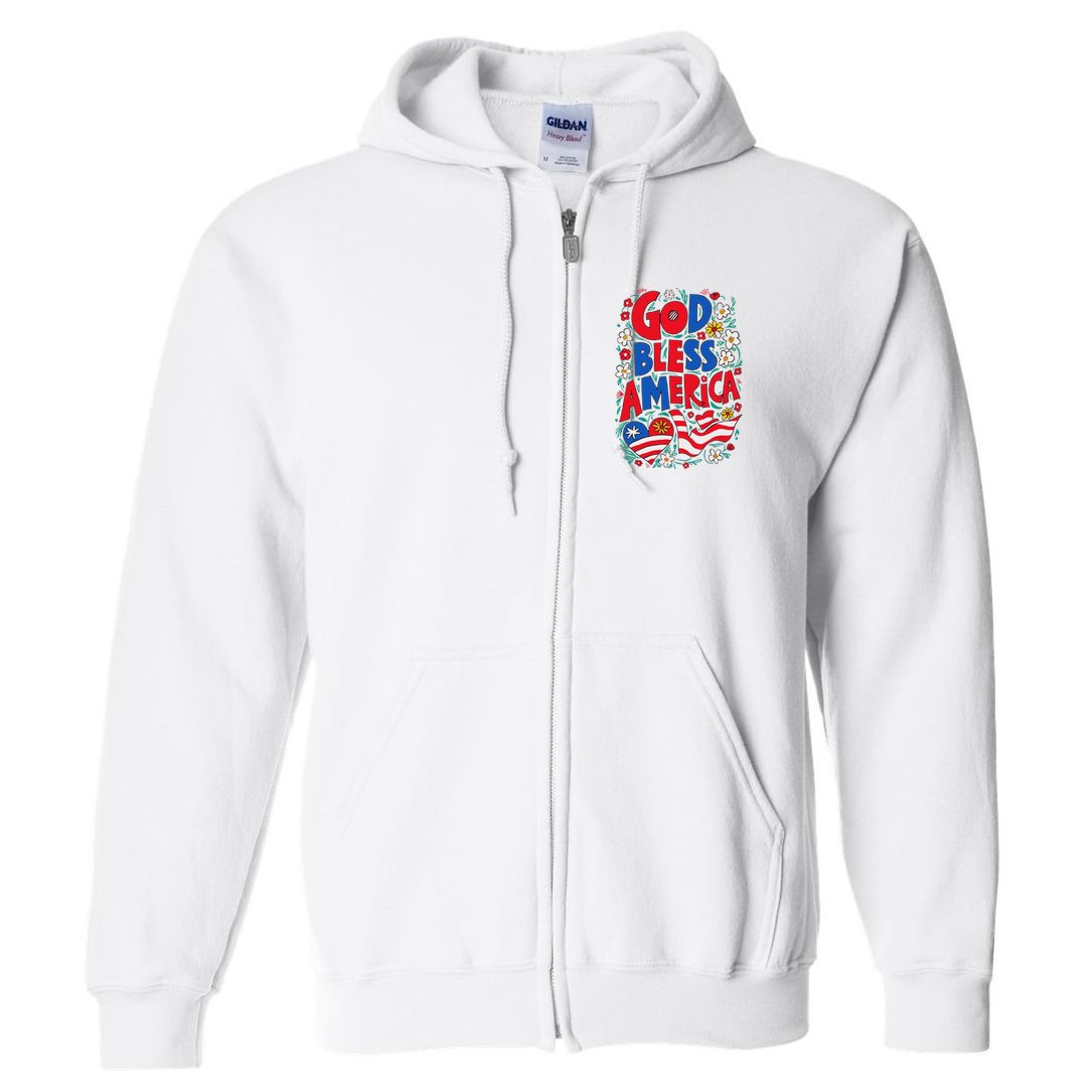 God Bless America Patriotic Usa Flag Christian 4th Of July Full Zip Hoodie