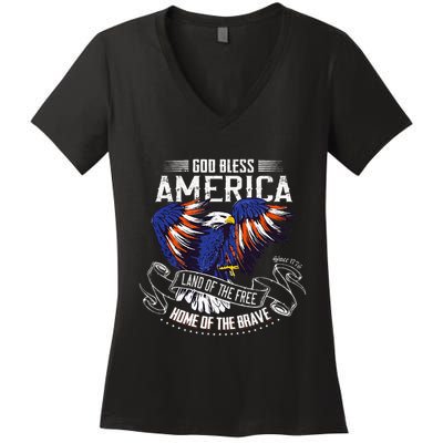 God Bless America Land Of The Free Because Of The Brave Women's V-Neck T-Shirt
