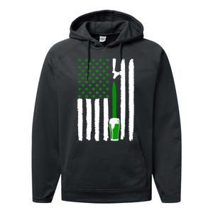 Green Beer American Flag St PatrickS Day Performance Fleece Hoodie