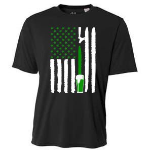 Green Beer American Flag St PatrickS Day Cooling Performance Crew T-Shirt