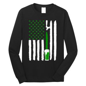 Green Beer American Flag St PatrickS Day Long Sleeve Shirt