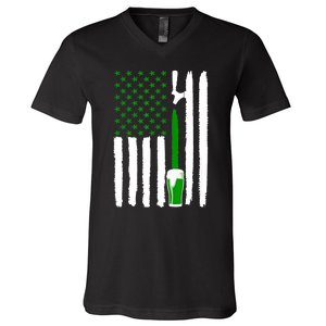 Green Beer American Flag St PatrickS Day V-Neck T-Shirt