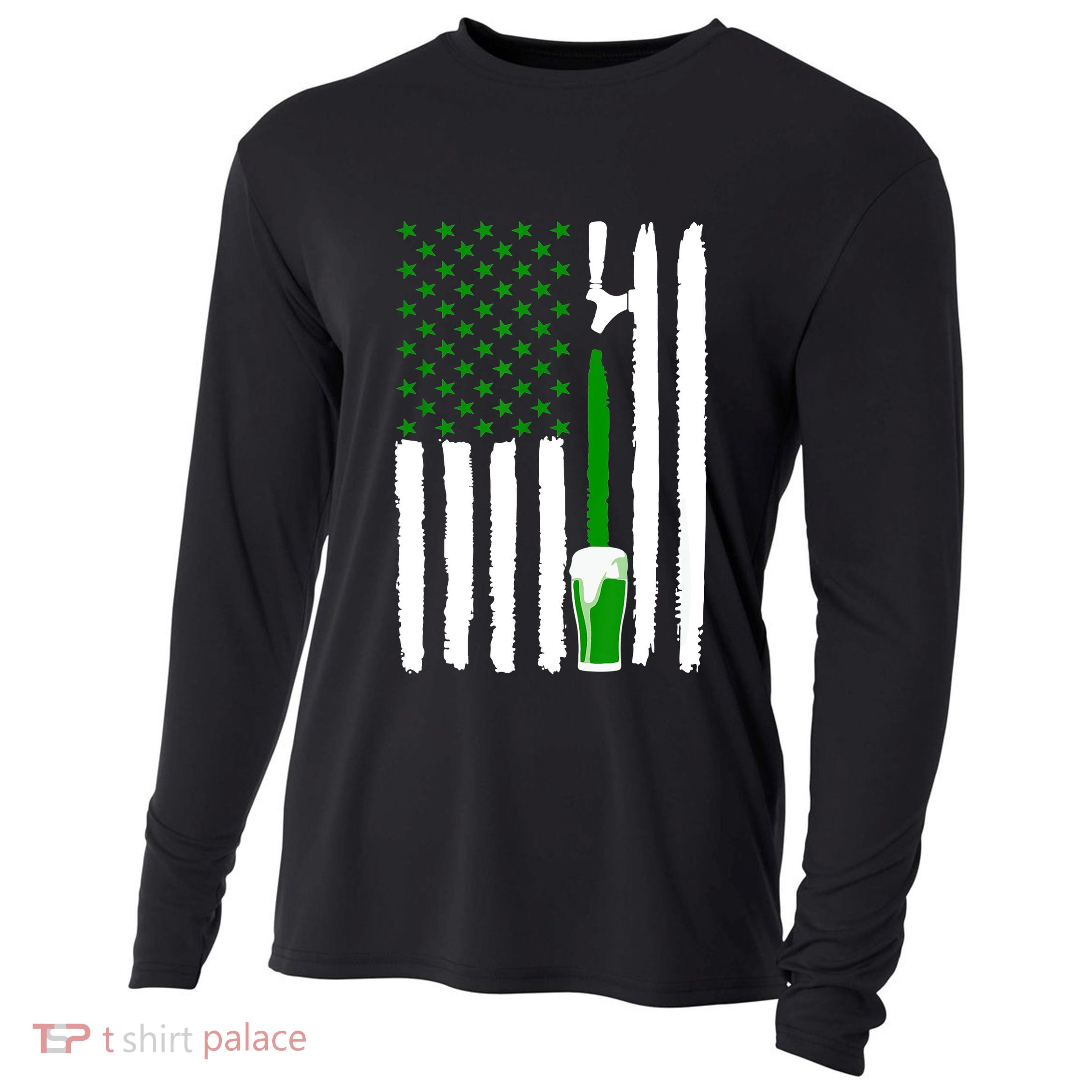 Green Beer American Flag St PatrickS Day Cooling Performance Long Sleeve Crew