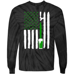 Green Beer American Flag St PatrickS Day Tie-Dye Long Sleeve Shirt