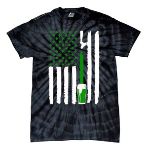 Green Beer American Flag St PatrickS Day Tie-Dye T-Shirt