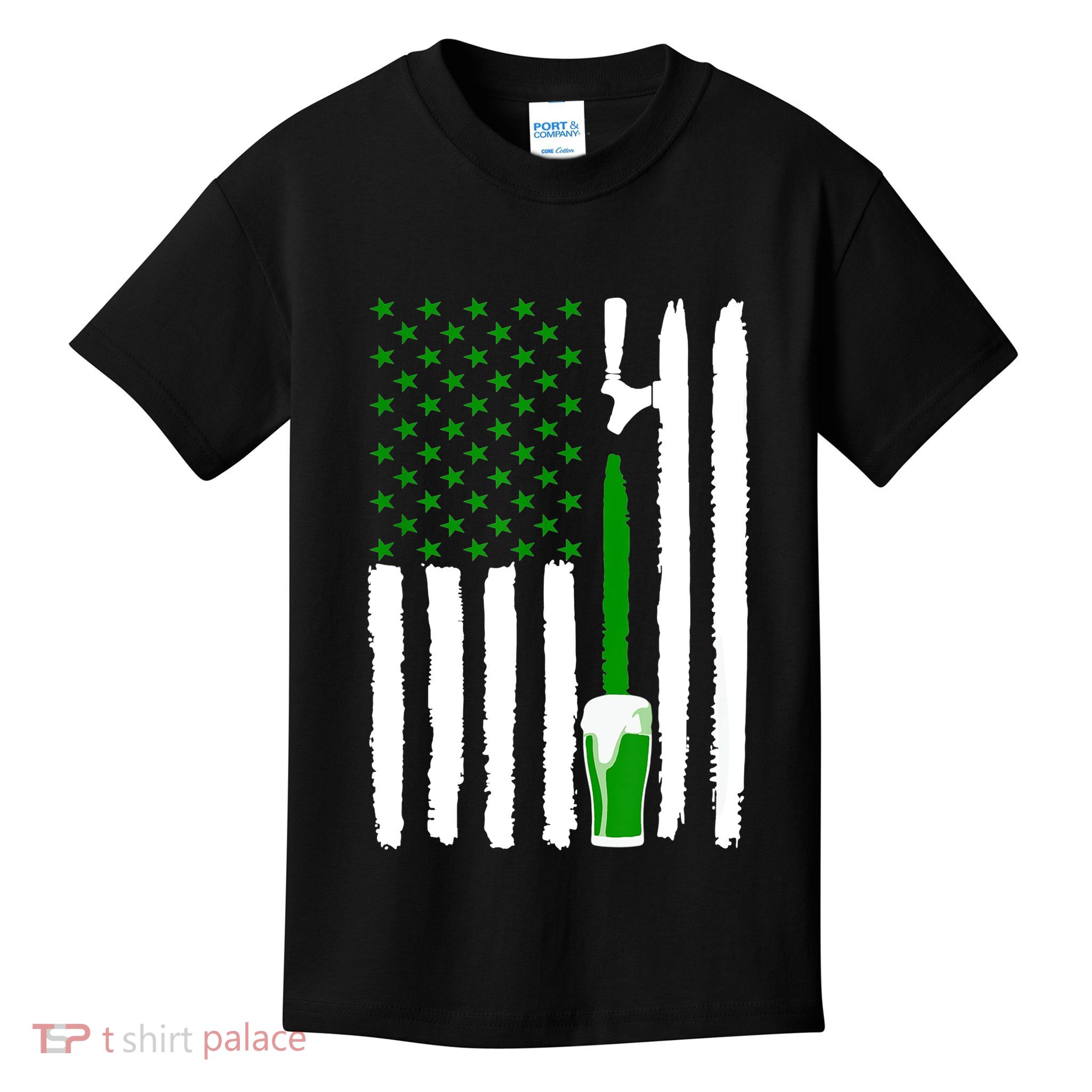 Green Beer American Flag St PatrickS Day Kids T-Shirt