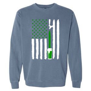 Green Beer American Flag St PatrickS Day Garment-Dyed Sweatshirt