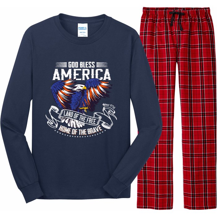 God Bless America Eagle | Land Of The Free Home Of The Brave Long Sleeve Pajama Set