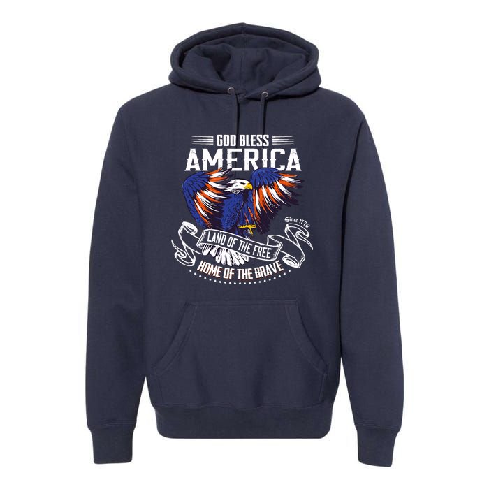 God Bless America Eagle | Land Of The Free Home Of The Brave Premium Hoodie