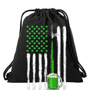 Green Beer American Flag Happy St Patrick's Day Drawstring Bag