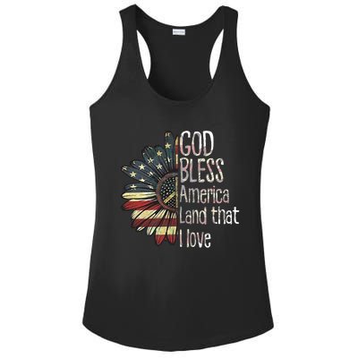 God Bless America Land That I Love Usa Flag Flower Patriotic Gift Ladies PosiCharge Competitor Racerback Tank