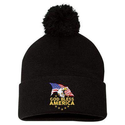 God Bless America Patriotic Bald Eagle United States Pom Pom 12in Knit Beanie
