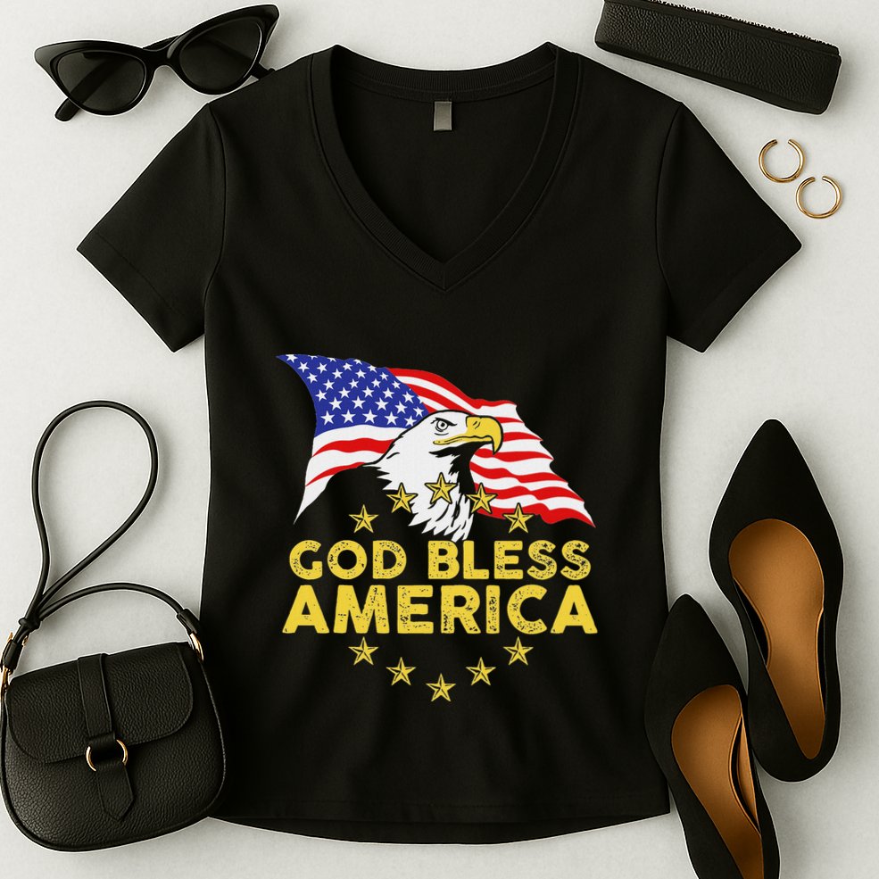 God Bless America Patriotic Bald Eagle United States Women's V-Neck T-Shirt