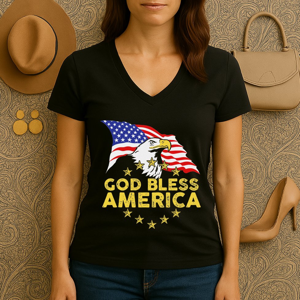 God Bless America Patriotic Bald Eagle United States Women's V-Neck T-Shirt