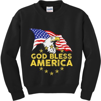 God Bless America Patriotic Bald Eagle United States Kids Sweatshirt