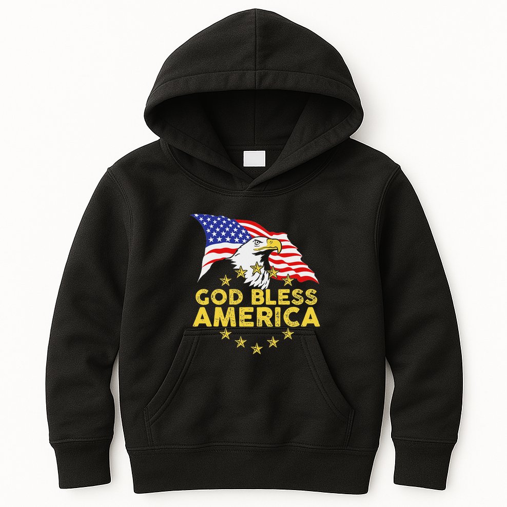 God Bless America Patriotic Bald Eagle United States Kids Hoodie