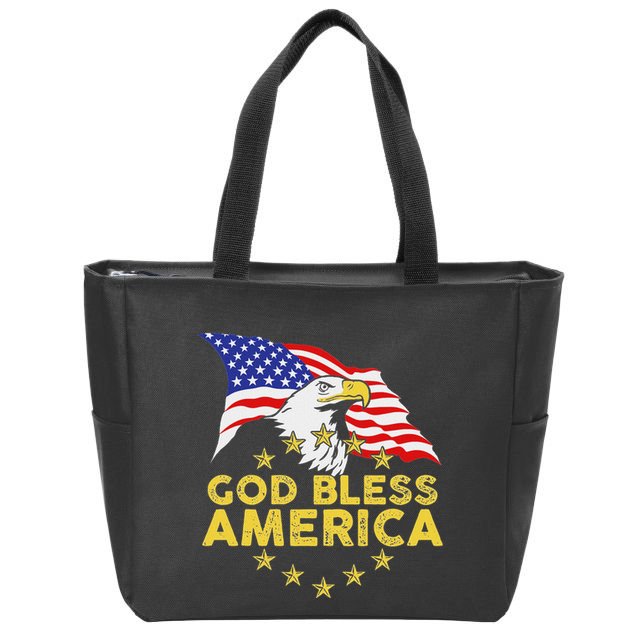 God Bless America Patriotic Bald Eagle United States Zip Tote Bag