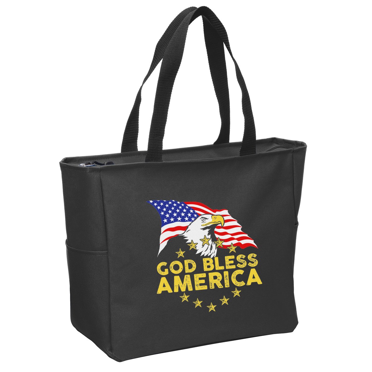 God Bless America Patriotic Bald Eagle United States Zip Tote Bag
