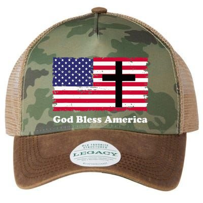 God Bless America Patriotic Flag With Cross Legacy Tie Dye Trucker Hat