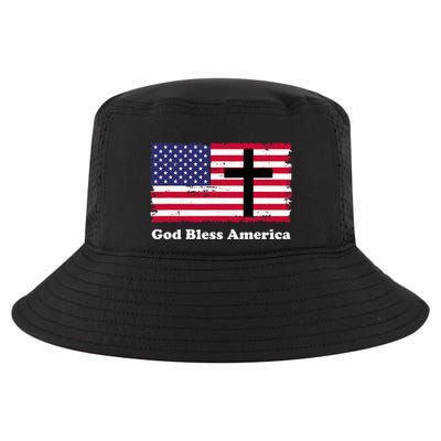 God Bless America Patriotic Flag With Cross Cool Comfort Performance Bucket Hat