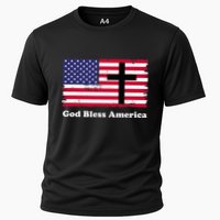 God Bless America Patriotic Flag With Cross Cooling Performance Crew T-Shirt