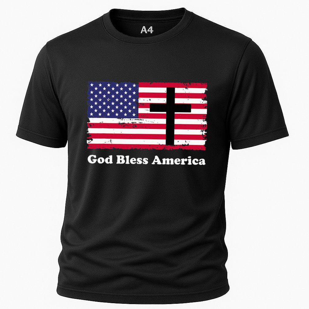 God Bless America Patriotic Flag With Cross Cooling Performance Crew T-Shirt