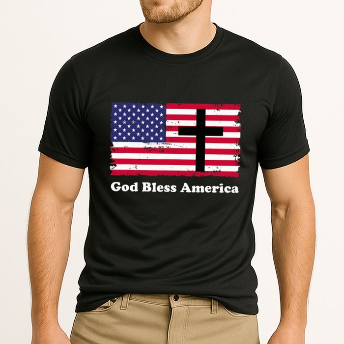 God Bless America Patriotic Flag With Cross Cooling Performance Crew T-Shirt