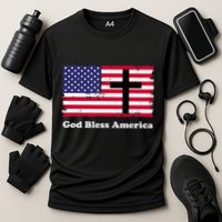 God Bless America Patriotic Flag With Cross Cooling Performance Crew T-Shirt