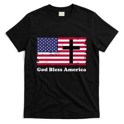 God Bless America Patriotic Flag With Cross T-Shirt